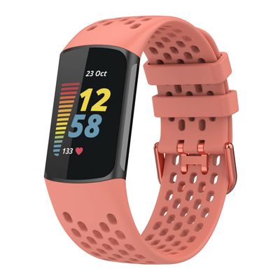 BabyValley Bands Compatible with Fitbit Charge 5 Bands, Replacement Soft Silicone Watch Straps Soft Wristband for Fibit Charge 5 Fitness & Health Tracker Women&Men (Orange pink)