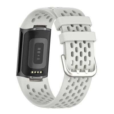 BabyValley Bands Compatible with Fitbit Charge 5 Bands, Replacement Soft Silicone Watch Straps Soft Wristband for Fibit Charge 5 Fitness & Health Tracker Women&Men (Lunar White)
