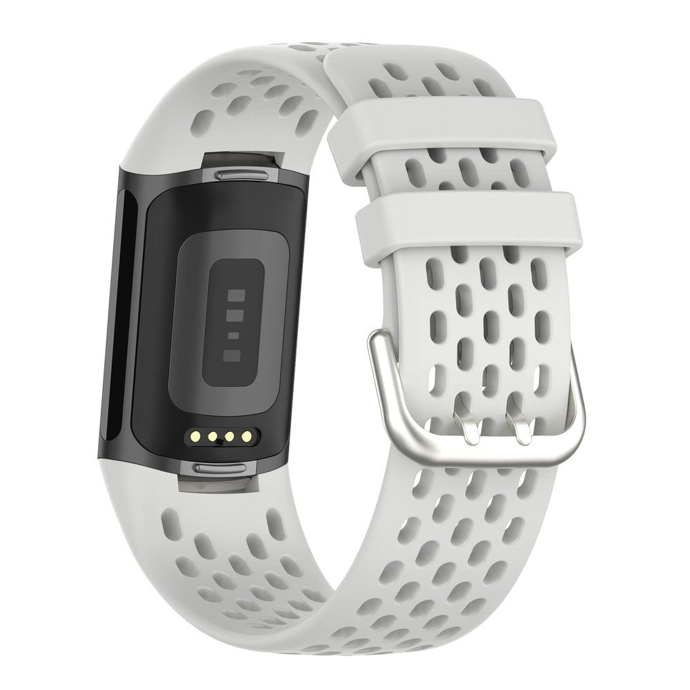 BabyValley Bands Compatible with Fitbit Charge 5 Bands, Replacement Soft Silicone Watch Straps Soft Wristband for Fibit Charge 5 Fitness & Health Tracker Women&Men (Lunar White)