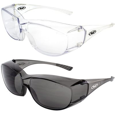 Global Vision Oversite OTG RX Safety Glasses for Men & Women ANSI Z87.1 Fitover One-Piece Lens 2 Pair w/Clear & Smoke Matching Frames