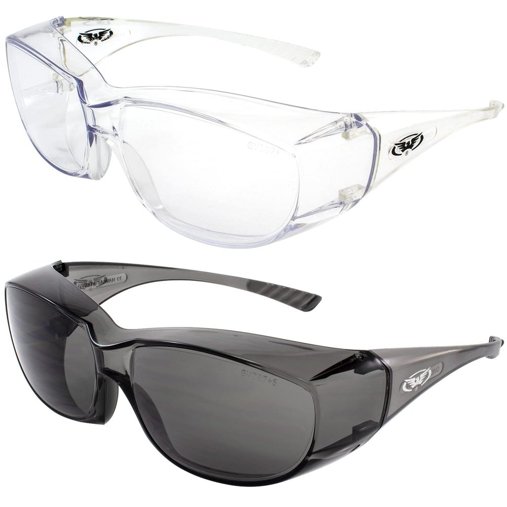 Global Vision Oversite OTG RX Safety Glasses for Men & Women ANSI Z87.1 Fitover One-Piece Lens 2 Pair w/Clear & Smoke Matching Frames