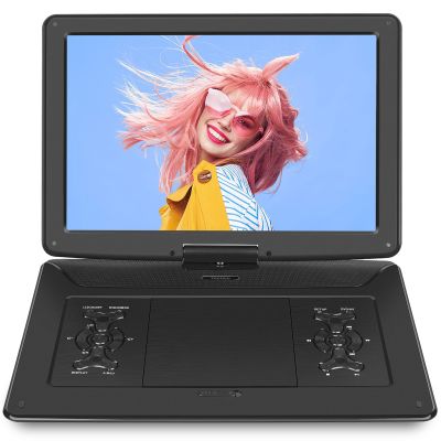 YOOHOO 17.9" Portable DVD Players with Large Screen, 15.6" Swivel HD Screen, 6 Hrs Battery DVD Player Portable with Car Charger, Last Memory, Support USB/SD Card/Sync TV, Region Free, Black