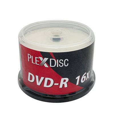 PlexDisc TY Series DVD-R 16X 4.7GB White Inkjet Hub Printable Blank Discs  50 Pack Cake Box (FFP), Writable and Recordable Media for Data, Video, and Audio