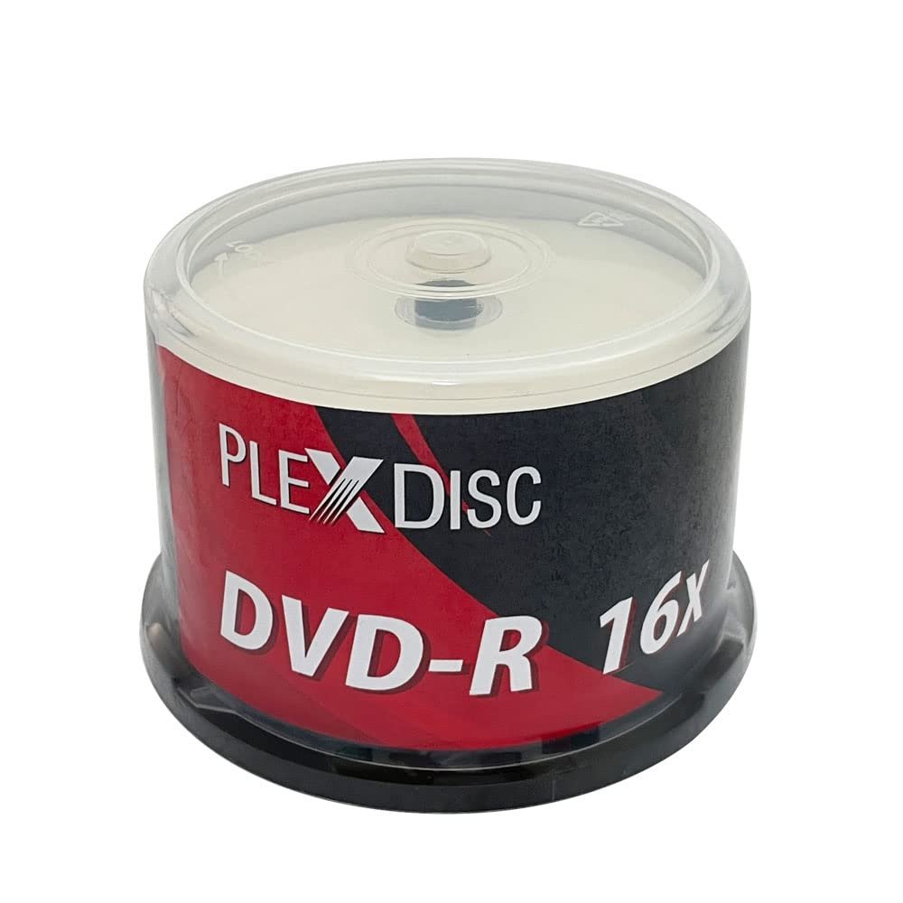 PlexDisc TY Series DVD-R 16X 4.7GB White Inkjet Hub Printable Blank Discs 50 Pack Cake Box (FFP), Writable and Recordable Media for Data, Video, and Audio