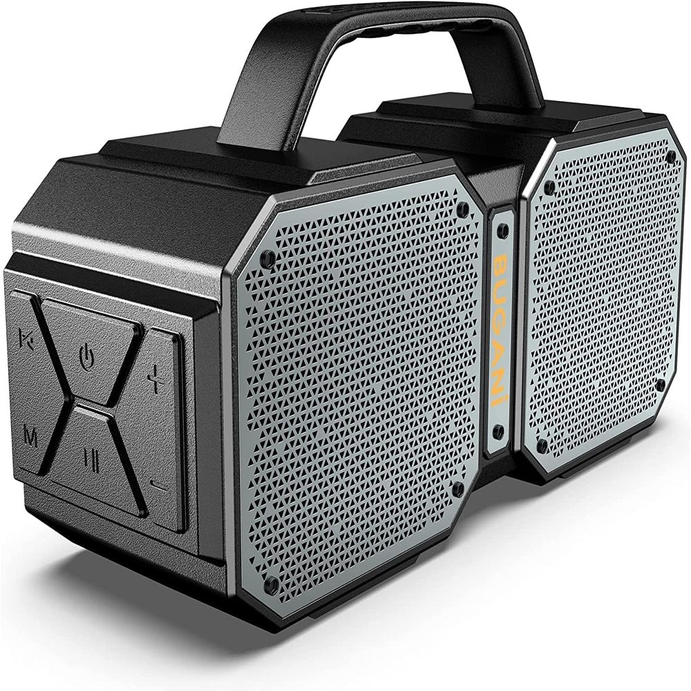 BUGANI Shock Bluetooth Speaker, Portable Bluetooth 5.3, Waterproof, 60W Super Power, Outdoor Speaker, Black(New Model)