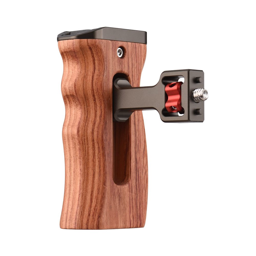 Andoer Adjustable Wooden Camera Cage Handle Left/Right Side Hand Grip 1/4 Inch Screw ARRI-Style Mount with Cold Shoe Mount Mini Wrench Compatible with SmallRig Video Cage