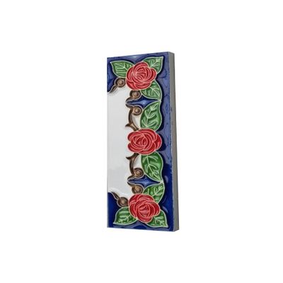 15cm x 4.8cm Hand-painted Italian Red Rose Ceramic House End Tiles (2 End Set)