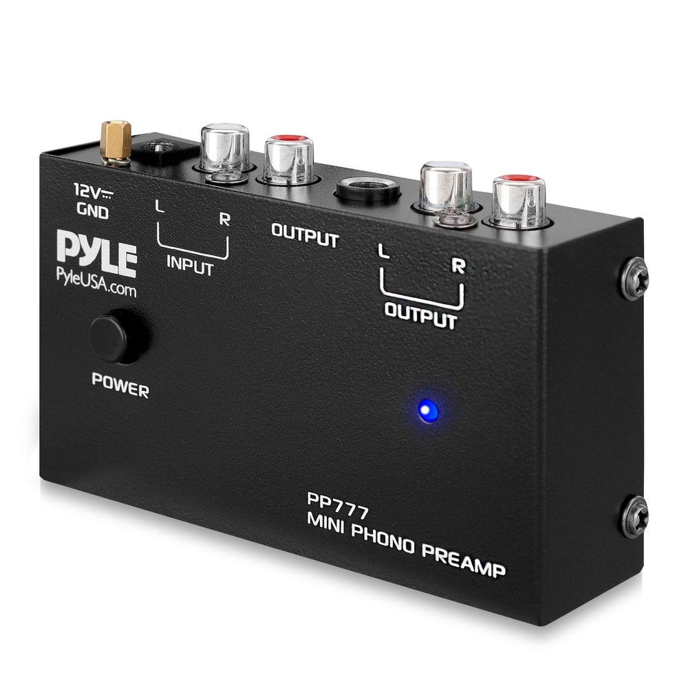 Pyle Mini Phono Turntable Preamp - Stereo Preamplifier with RCA Input/Output - Low Noise - Powered by 12V DC Adapter - Ideal for Vinyl & Phonographs - PP777