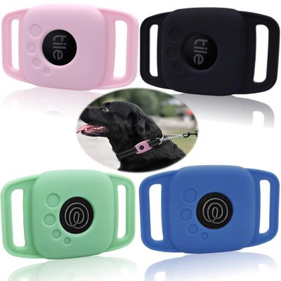 Silicone Case for Tile Mate 2024,Mate 2022 for Dog Collar, Protective Cover Sleeve for tilemate Finder for cat pet Necklace Dropper, Secure tag Holder for Bag (Black,Green,Pink,Blue,4Pack)