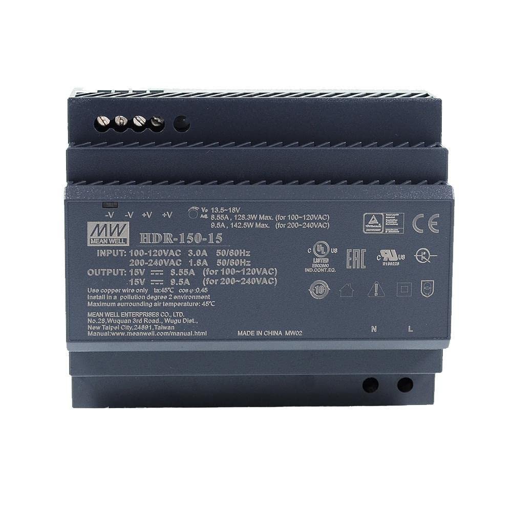 MW HDR-150W-12/15/24/48VDC 150W Step Rail Type New Switching Power Supply (HDR-150-15)