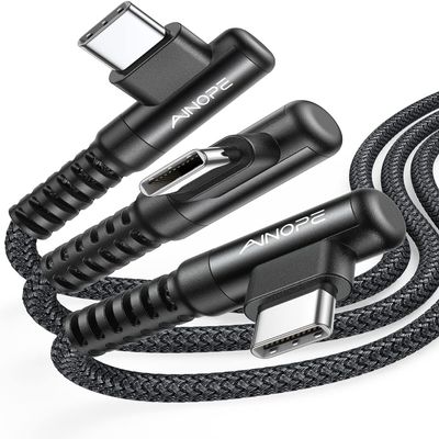 AINOPE Right Angle USB Type C Cable [3-Pack 3.3ft/6.6ft/10ft] 3.1A Fast Charging USB to USB C Cable, Nylon Braided USB C Charging Cable Compatible with Galaxy S21+ Ultra, iPad mini/Air/Pro, Pixel 6X