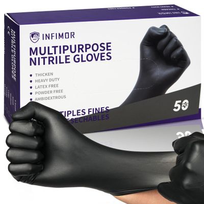 Infimor Nitrile Gloves 6mil Black Gloves Disposable,50/Box,Medium Size