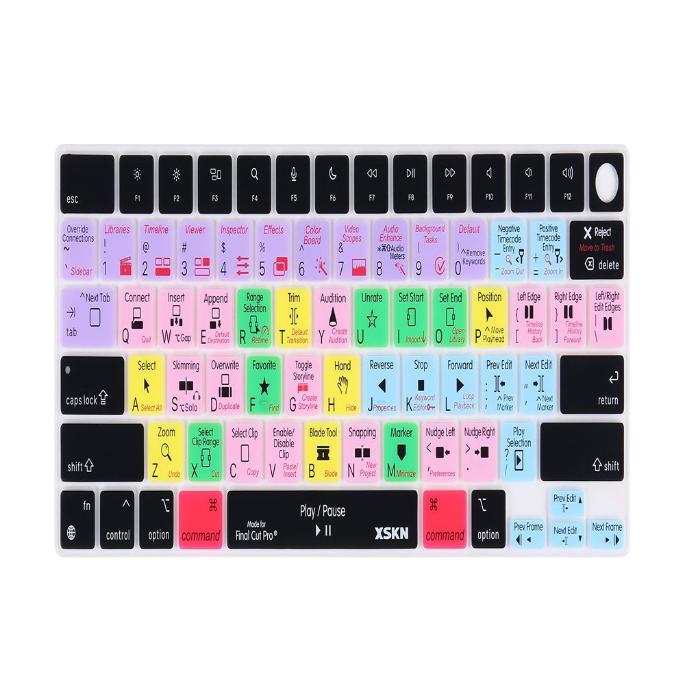 XSKN Final Cut Pro Shortcut US Layout Silicone Keyboard Cover Skin for 2021 Released MacBook 14 inch A2442 16 A2485 with ( M1 / Max chip ) Liquid Retina XDR Display Touch ID K-396
