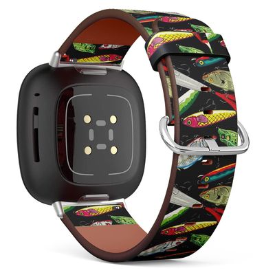 CJBROES Replacement Leather Watch Band, Compatible with Fitbit Versa 3 and Fitbit Sense of Wristband Bracelet Accessory - pop Colorful Fishing Lures