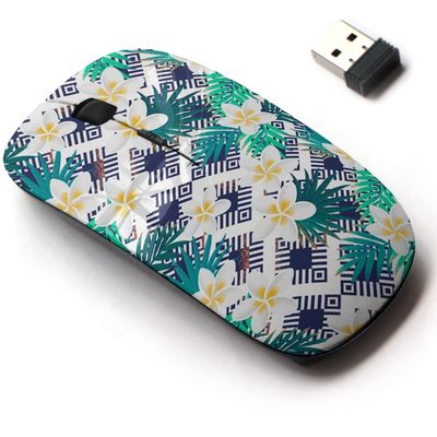 2.4G Wireless Mouse with Cute Pattern Design for All Laptops and Desktops with Nano Receiver - Ethnic Geometric Ornamental Palm