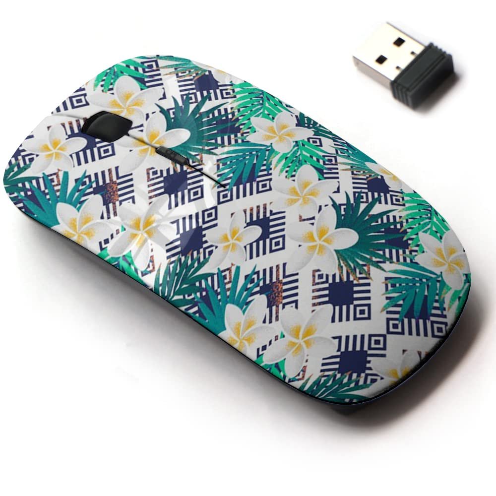 2.4G Wireless Mouse with Cute Pattern Design for All Laptops and Desktops with Nano Receiver - Ethnic Geometric Ornamental Palm