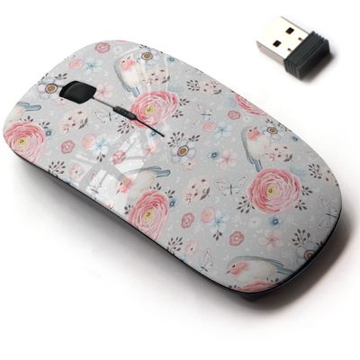 2.4G Wireless Mouse with Cute Pattern Design for All Laptops and Desktops with Nano Receiver - Birds Robin Butterflies