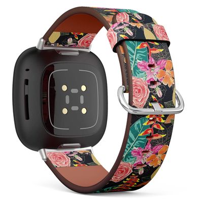CJBROES Replacement Leather Watch Band, Compatible with Fitbit Versa 3 and Fitbit Sense of Wristband Bracelet Accessory - Flora Pink Pastel