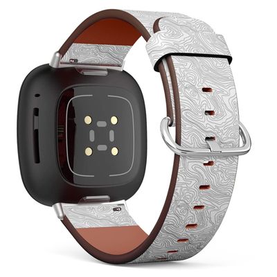 CJBROES Replacement Leather Watch Band, Compatible with Fitbit Versa 3 and Fitbit Sense of Wristband Bracelet Accessory - Topographic map line