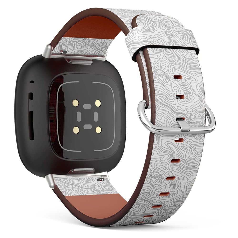 CJBROES Replacement Leather Watch Band, Compatible with Fitbit Versa 3 and Fitbit Sense of Wristband Bracelet Accessory - Topographic map line
