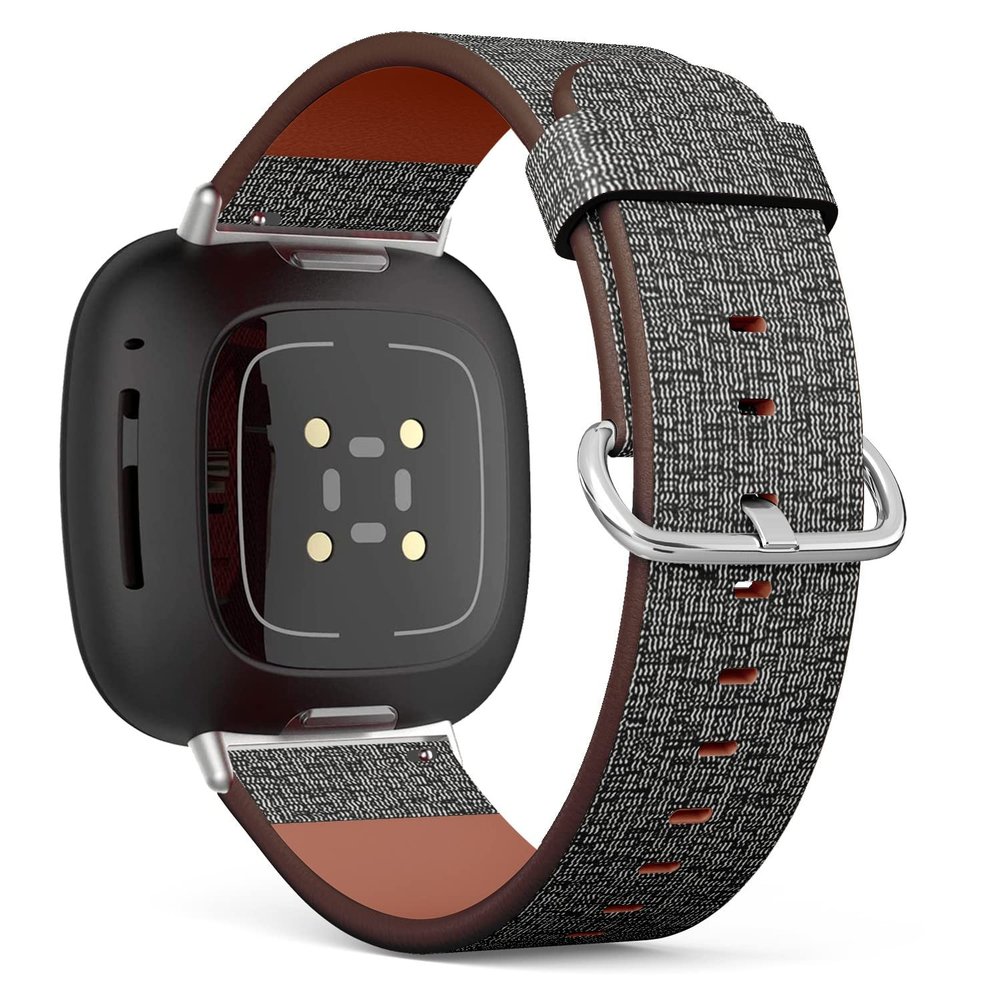 CJBROES Replacement Leather Watch Band, Compatible with Fitbit Versa 3 and Fitbit Sense of Wristband Bracelet Accessory - Charcoal Stroke
