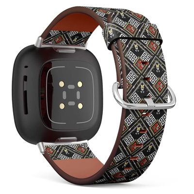 CJBROES Replacement Leather Watch Band, Compatible with Fitbit Versa 3 and Fitbit Sense of Wristband Bracelet Accessory - Striped Tribal Geometric