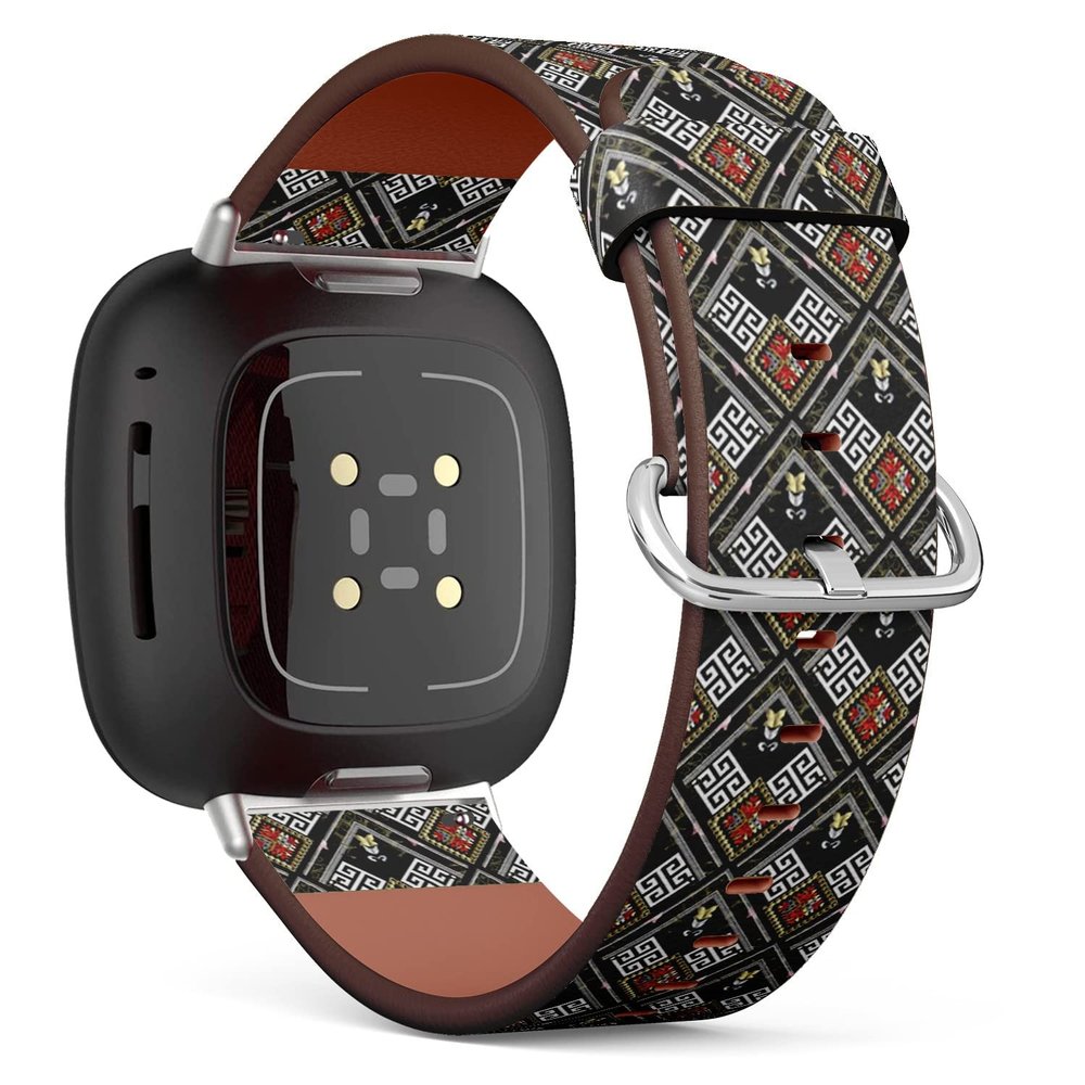 CJBROES Replacement Leather Watch Band, Compatible with Fitbit Versa 3 and Fitbit Sense of Wristband Bracelet Accessory - Striped Tribal Geometric