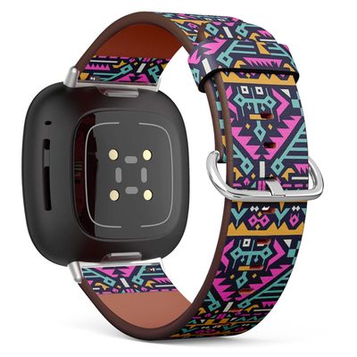 CJBROES Replacement Leather Watch Band, Compatible with Fitbit Versa 3 and Fitbit Sense of Wristband Bracelet Accessory - Tribal Textile
