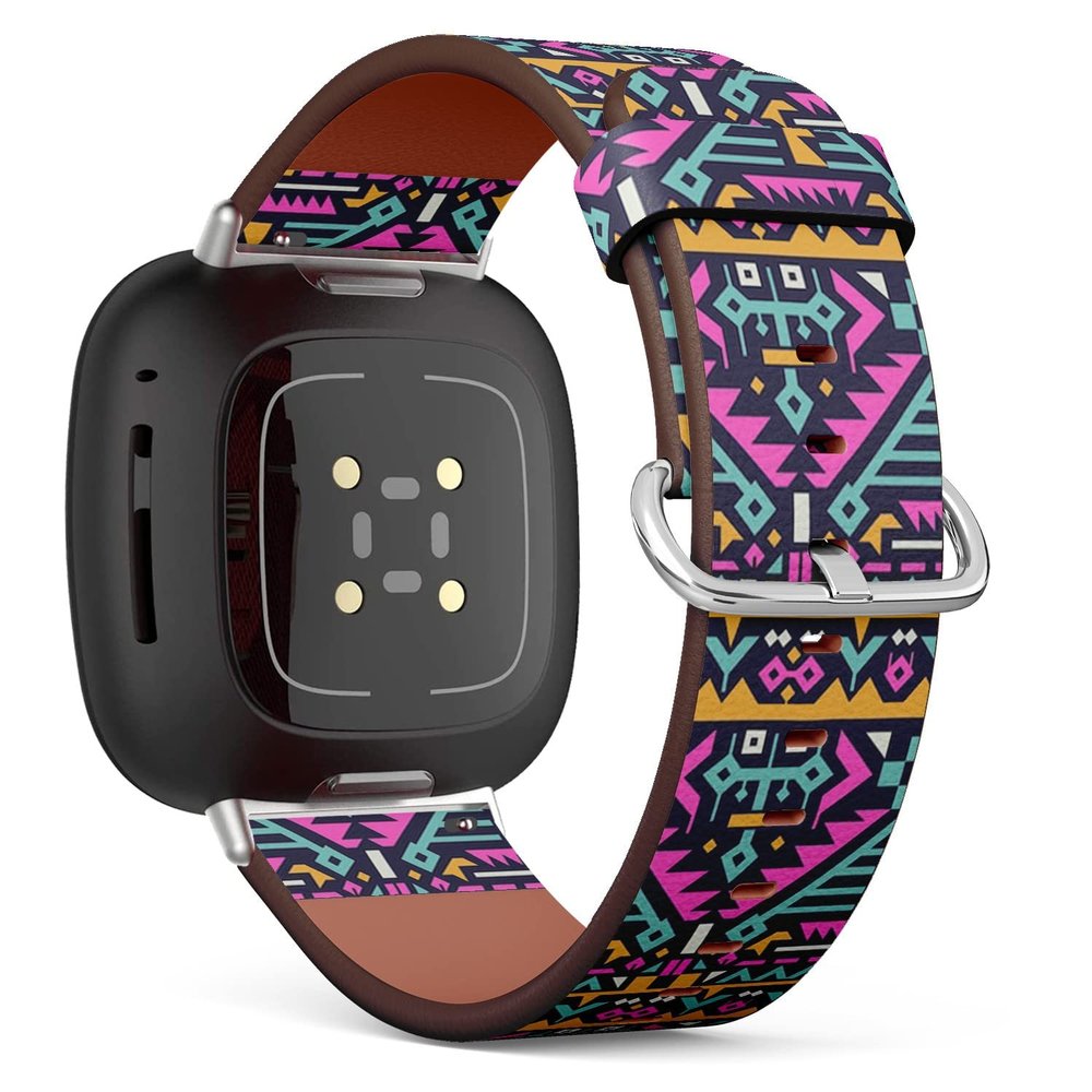 CJBROES Replacement Leather Watch Band, Compatible with Fitbit Versa 3 and Fitbit Sense of Wristband Bracelet Accessory - Tribal Textile