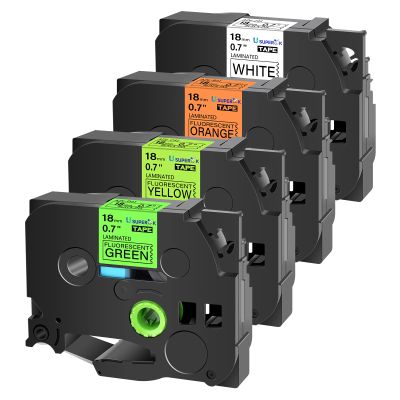 USUPERINK 4PK Compatible for Brother P-Touch TZe 241 B41 C41 D41 Label Tape 18mm 0.7'' 3/4 inch Black on White/Orange/Fluo Yellow/Fluo Green Color Laminated Tapes for Ptouch P900W P950NW Label Maker