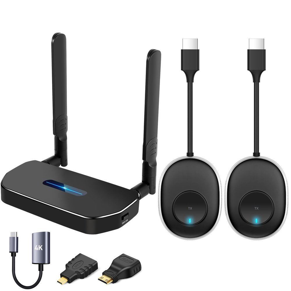Wireless Hdmi Transmitter and Receiver 4k Kit.One Receiver and Two Transmitter Packages,Switch at Will,Matching Distance 50M VGA Dual Screen Casting Video Audio from PC/Laptop/TikTok to Monitor