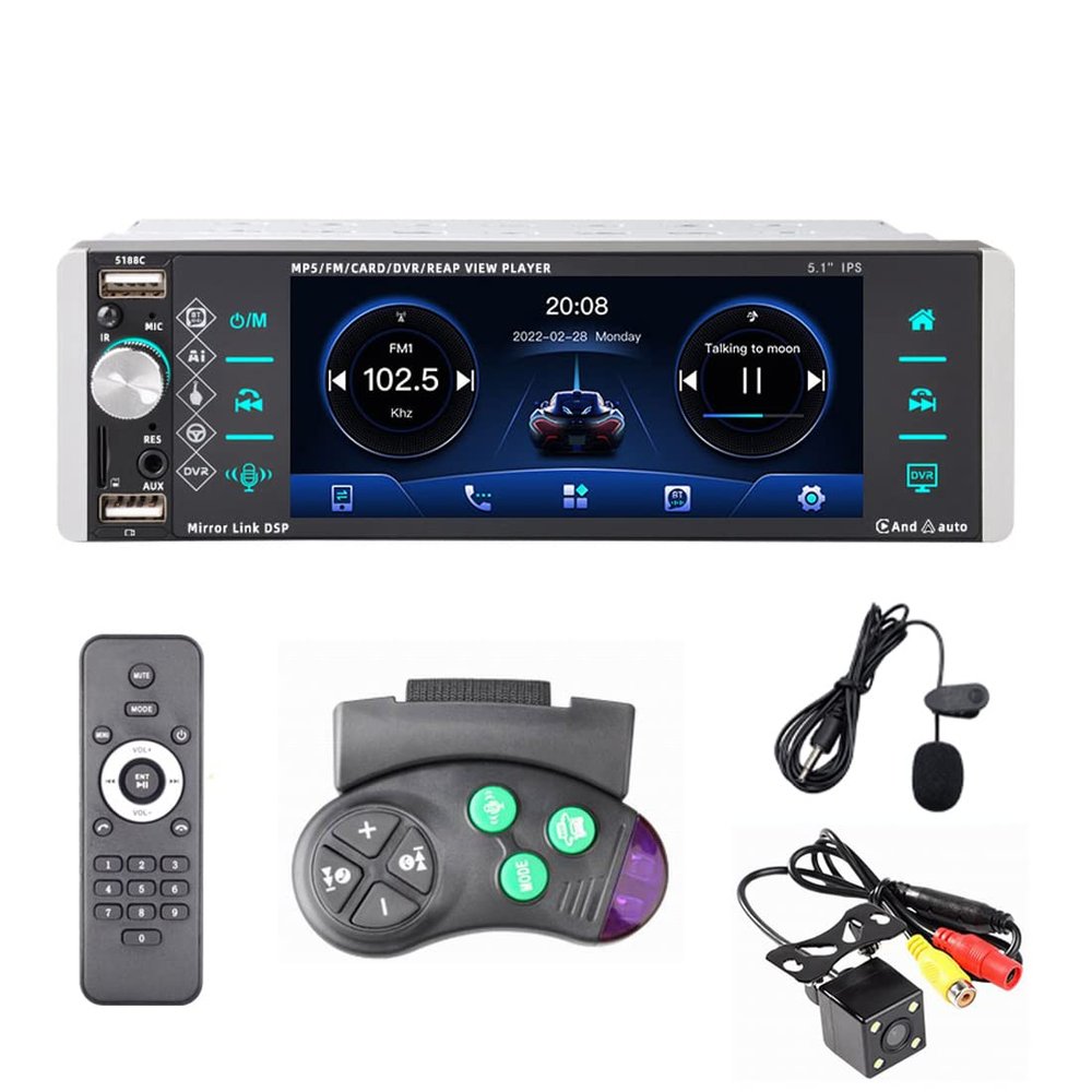 VIGORTHERIVE Single Din 5.1 Inch 5188 Car MP5 Player IPS Press Screen Voice Control Bidirectional Interconnection Radio RDS AM FM 4USB