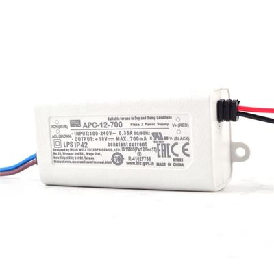 MW Plastic Casing 12W-350/700mA Non-PFC Outgoing Constant VoltageLead Wire Type-C.V IP91 Single Output Power Supply (12-700)