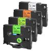 USUPERINK 4PK Compatible for Brother P-Touch TZe 221 B21 C21 D21 Label Tape 9mm 0.35'' 3/8 inch Black on White/Orange/Fluo Yellow/Fluo Green Laminated Tapes for PT-D210 H110 H100 H300 Label Maker view 1