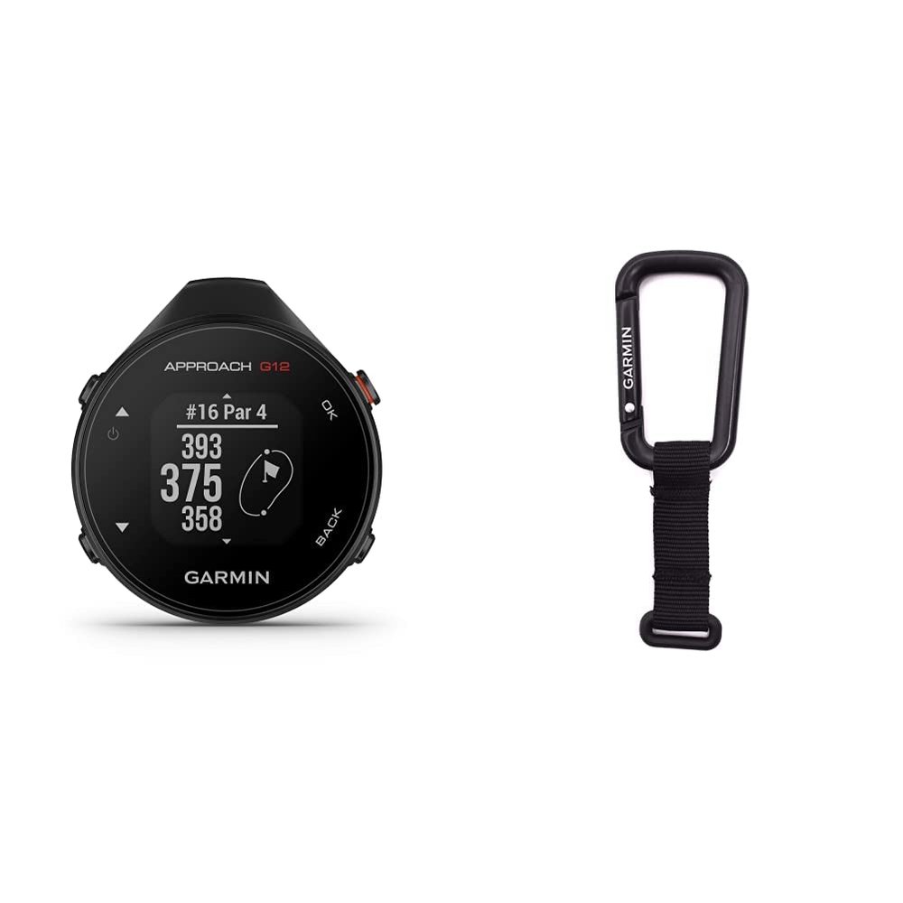 Garmin Approach G12, Clip-on Golf GPS Rangefinder, 42k+ Preloaded Courses, 010-02555-00 and Garmin Lanyard Carabiner Accessory for Compatible Devices, (010-12668-02),Black