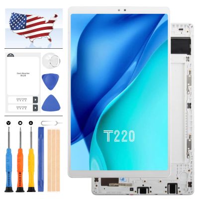 Screen Replacement for Samsung Tab A7 Lite 2021 SM-T220 LCD T220 Display Touch Screen Digitizer Glass Panel Assembly Repair Parts Kit 8.7inch (White with Frame)