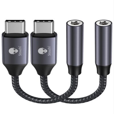 Stouchi USB C to 3.5mm Audio Adapter (2 Packs) Type C Headphone Dongle Jack Cable Cord Hi-Fi DAC Chip for iPhone 17/16 /15, Pixel 9/8 /7/6, iPad, Samsung Galaxy S25 S24 S23 Ultra - Grey