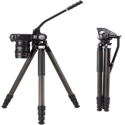 Carbon Fiber Tripod Video Tripod with Fluid Head, Video Camera Tripod Heavy Duty arge Load for DSLR Camera Load up to 33 Pounds, Suitable for Hunting and Work (Black)