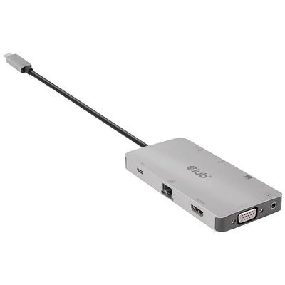 Club 3D CSV-1594 USB Gen1 Type-C 9-in-1 Hub with HDMI, VGA, 2X USB Gen1 Type-A, RJ45, SD/Micro SD Card Slots and USB Gen1 TypeC Socket, Silver
