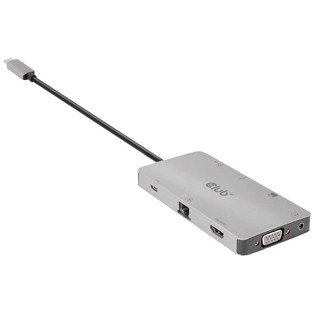 Club 3D CSV-1594 USB Gen1 Type-C 9-in-1 Hub with HDMI, VGA, 2X USB Gen1 Type-A, RJ45, SD/Micro SD Card Slots and USB Gen1 TypeC Socket, Silver
