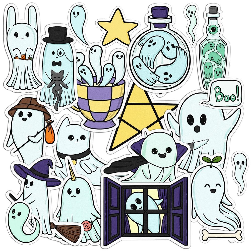 Mertak - 21 - PCS Sticker Pack for Laptop for Notebook Cartoon for Water Bottles Spooky for Planner Waterproof Boo Set for Kids Set Decals Ghosts Vinyl Kawaii for Skateboard Paranormal for Bike