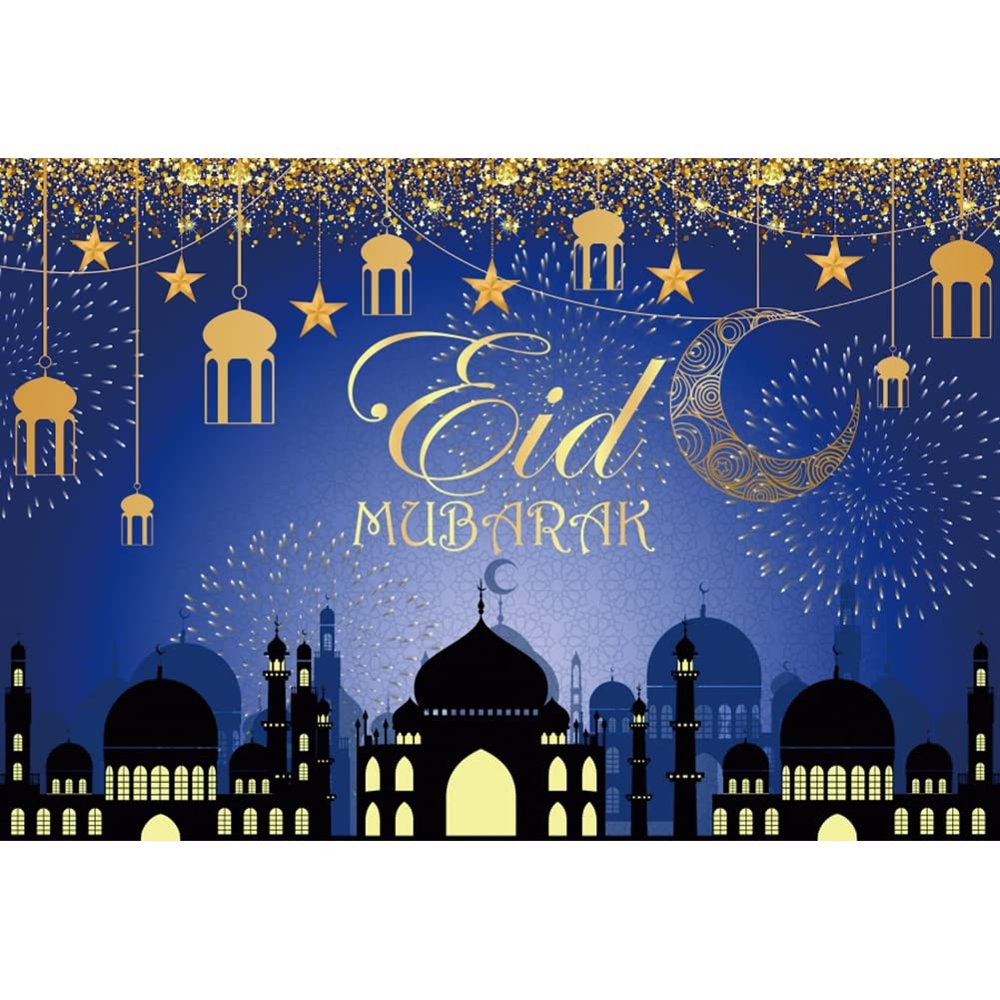 Leyiyi 20x10ft Eid Mubarak Backdrop Mubarak Party Supplies Decoration Ramadan Kareem Photography Background Muslim Ornament Banner Eid Al-Fitr Culture Festival Sign Photo Booth Studio Props Supplies