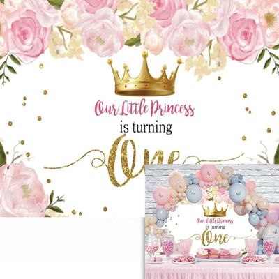 10x8ft Our Little Princess is Turning One Backdrop for Girls Pink Watercolor Floral Birthday Party Background Golden Dots Girl Baby Shower Happy 1st Birthday Party Cake Table Decor Banner Props