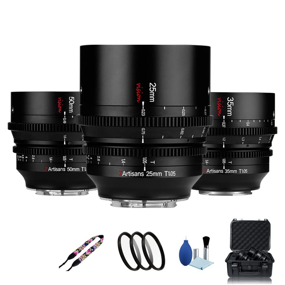 7artisans APS-C 25mm 35mm 50mm T1.05 Vision Series Cine Lenses Manual Focus Large Aperture Cinematic Lens for Leica/Sigma/Panasonic L Mount Camera SL TL