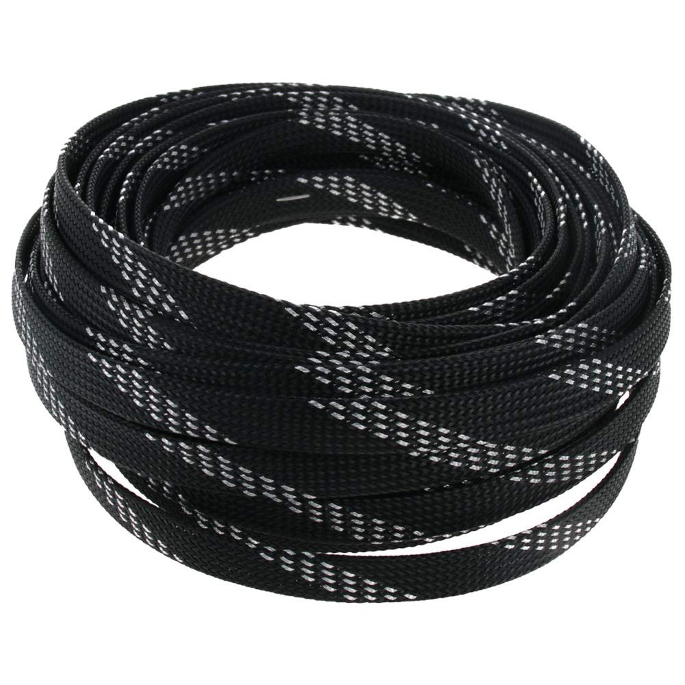 Heyiarbeit 10m/32.8ft PET Expandable Braid Cable Sleeving Flexible Wire Mesh Sleeve Black Silver 10mm