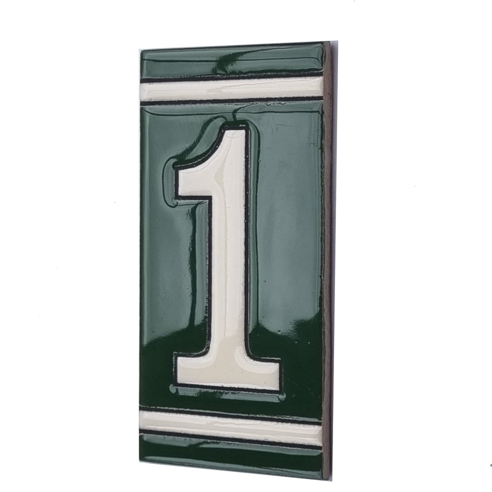 4.3' x 2.2' 11cm x 5.5cm Spanish Olive Classic Hand-Painted Number Tiles & Optional Metal Frames (Olive Number 1)