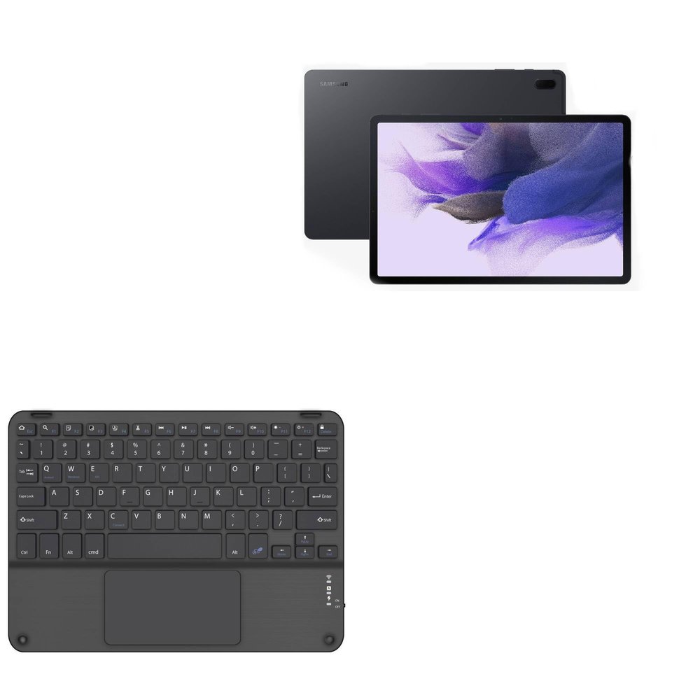 BoxWave Keyboard Compatible with Samsung Galaxy Tab S7 FE 5G - SlimKeys Bluetooth Keyboard with Trackpad, Portable Slim TouchPad - Jet Black