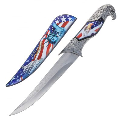 ASR Outdoor 13 inch Decorative Liberty Eagle Etched Collectors Hunting Knife, Ornamental Scabbard and Handle