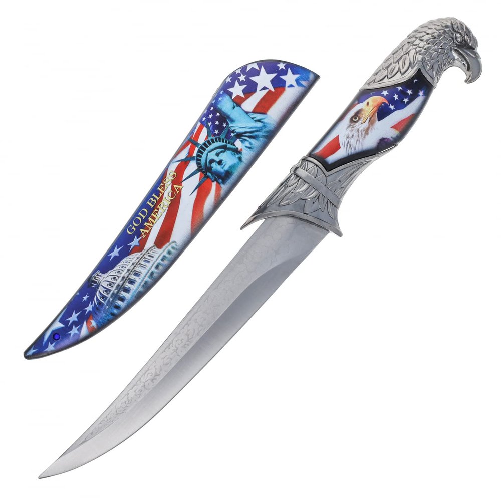 ASR Outdoor 13 inch Decorative Liberty Eagle Etched Collectors Hunting Knife, Ornamental Scabbard and Handle