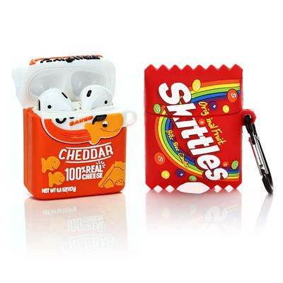 (2 Pack) Cute Airpods 1/2 Case Silicone Cover with Keychain, Cartoon Skin Design Headphones Charging Case Protective Cover Accessories Kits Compatible for Airpods 1 and 2 (Goldfish+Candy)